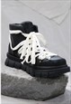 MULTI LACE BOOTS EDGY HIGH FASHION PLATFORM SHOES IN BLACK