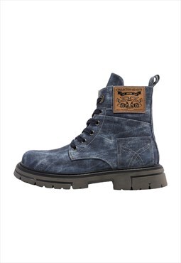 Denim boots tractor platform jean shoes skater trainers blue