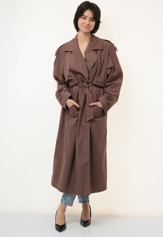 VINTAGE MAXI LONG LINED OVERCOAT OUTWEAR TRENCH RAIN COAT