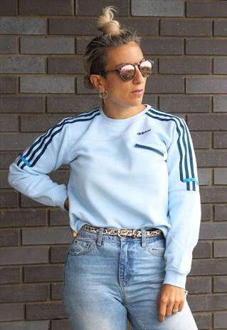 VINTAGE 1990S PALE BLUE ADIDAS 3 STRIPE SWEATSHIRT