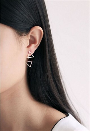 STERLING SILVER DOUBLE TRIANGLE EARRINGS