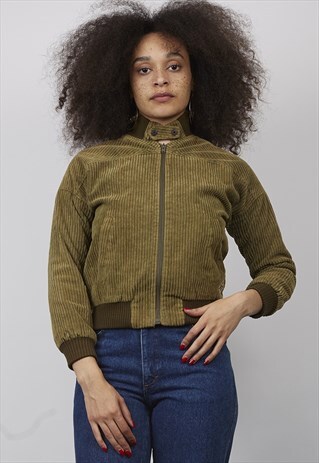 VINTAGE 70'S GREEN CORDUROY CROP BOMBER JACKET