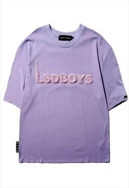 Boy slogan tee fleece graffiti subculture t-shirt purple