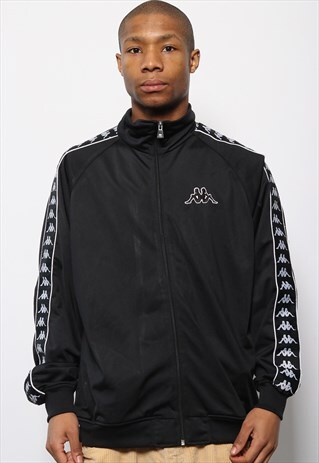 VINTAGE KAPPA TAPE LOGO TRACK JACKET BLACK