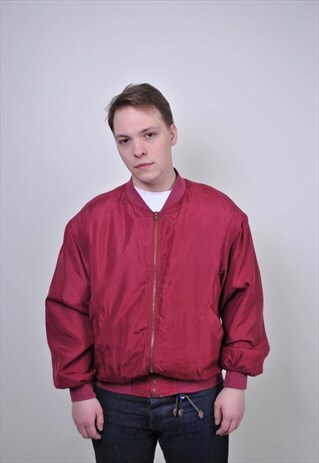90S RED BOMBER JACKET, VINTAGE AVIATOR MILITARY JACKET
