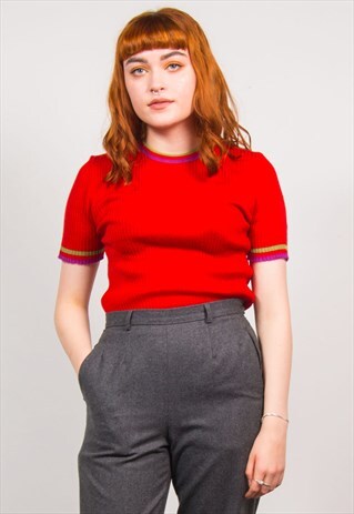 VINTAGE 90'S RED RIBBED KNIT TOP
