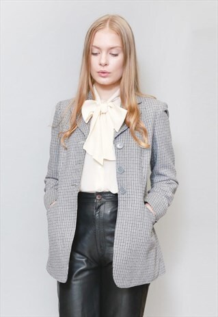 VINTAGE 1970'S GREY HARRY HALL HERITAGE CHECKED WOOL JACKET