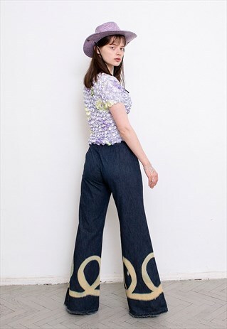 VINTAGE MISS SIXTY JEANS FLARE LEG BLUE MEDIUM DARK BEIGE