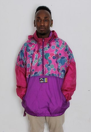 VINTAGE FUNKY PRINT HALF ZIP FESTIVAL WINDBREAKER LARGE