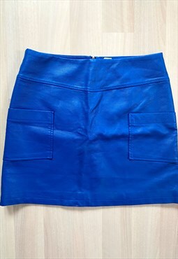 Y2K Blue Faux Leather Mini Skirt