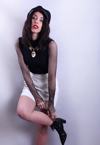 WHITE LEATHER SKIRT