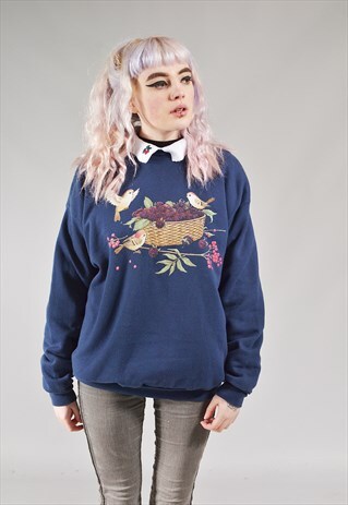VINTAGE BIRD BASKET SWEATER NAVY BLUE