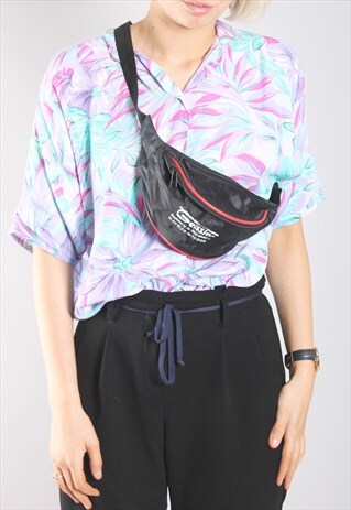 VINTAGE 90S BLACK CANVAS FESTIVAL CROSS BODY BUMBAG BUM BAG