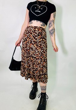 Vintage 60s Pattern Midi High Waisted Skirt