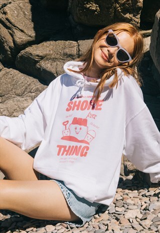 SHORE THING WOMEN'S SLOGAN HOODIE WITH SANDCASTLE GRAPHIC