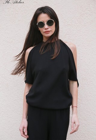 BLACK WOMENS JUMPSUIT CASUAL ROMPER OPEN BACK OVERALL F1558