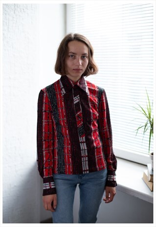 VINTAGE 70'S RED/BLACK PATTERNED TOP