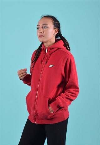 RED NIKE EMBROIDERED ZIP-UP HOODIE