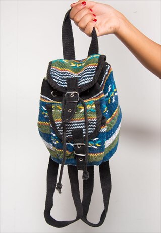 90'S VINTAGE BLUE AZTEC FESTIVAL HIPPIE MINI BACKPACK