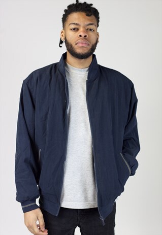 VINTAGE 90'S NAVY SOFT ZIP-UP BOMBER