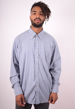 LACOSTE MENS VINTAGE SHIRT XL BLUE CHECK 90S