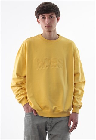 VINTAGE HUGO BOSS CREW NECK 90S YELLOW BIG LOGO