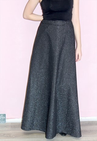 90S VINTAGE GLITTER SILVER SPARKLE PARTY MAXI SKIRT