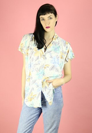 VINTAGE OVERSIZED PASTEL FLORAL BLOUSE SHIRT