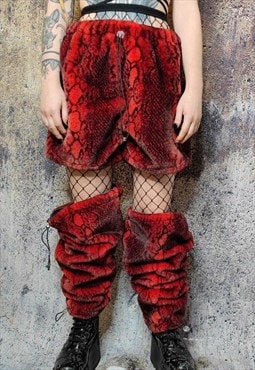 Snake fur joggers handmade luxury python fleece pants in red