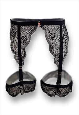 Black Love lace Suspender Belt & Garter Set