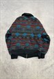 VINTAGE KNITTED BOMBER JACKET ABSTRACT PATTERNED CARDIGAN