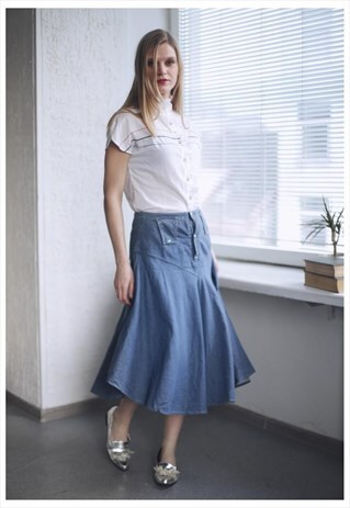VINTAGE 80'S BLUE DENIM MIDI SKIRT