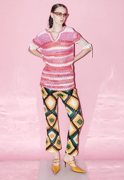 Vintage Y2K festival striped crochet dress in pink tones