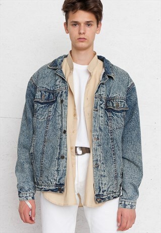 VINTAGE BLUE TANEX ACID WASHED SHEARLING DENIM JACKET