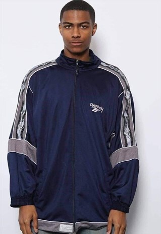 VINTAGE REEBOK LOGO TRACK JACKET NAVY BLUE
