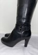 VINTAGE BLACK REAL LEATHER KNEE HIGH BOOTS