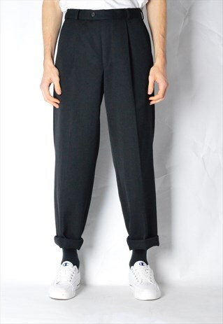 VINTAGE 90S BLACK MINIMALIST WOOL BLEND PANTS