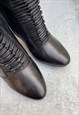 BLACK LEATHER HIGH HEELED ANKLE BOOTS UK SIZE 6