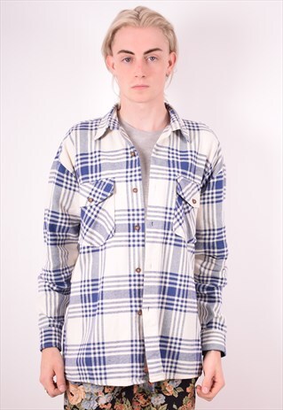 LEVI'S MENS VINTAGE FLANNEL SHIRT LARGE BLUE CHECK 90S