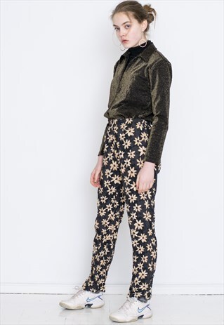 VINTAGE BLUE FLORAL RETRO TROUSERS