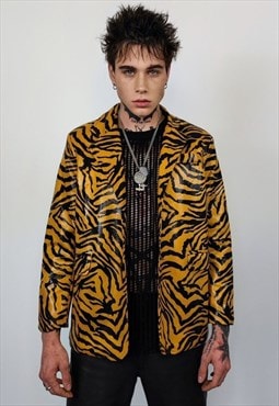 Faux leather tiger jacket PU animal print bomber catwalk var