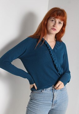 Vintage 80's Wrap Style Knitted Jumper Top Green