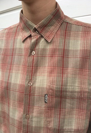 MENS VINTAGE 80S SHIRT BROWN LONG SLEEVE CHECKED FLANNEL TOP