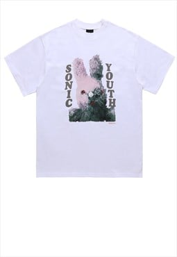 Grunge bunny print t-shirt psychedelic tee sonic youth top
