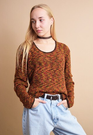 90'S RETRO GRUNGE MONOCHROME KNIT JUMPER TOP