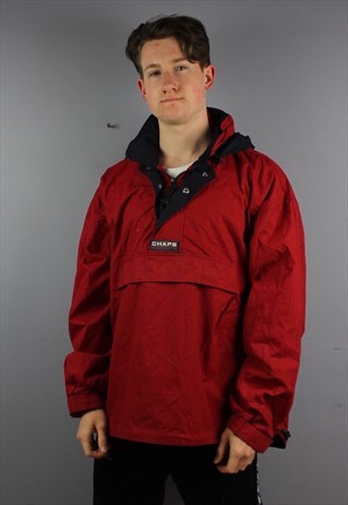 VINTAGE CHAPS RALPH LAUREN 1/4 ZIP WINDBREAKER JACKET IN RED