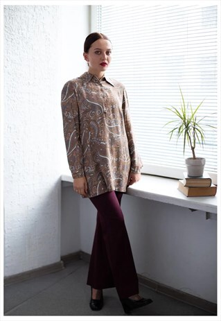 VINTAGE 70'S BOHEMIAN BROWN PAISLEY PATTERNED TOP