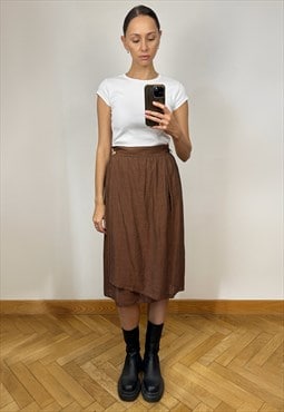 Vintage Brown Linen Midi Skirt