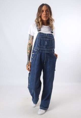 DENIM DUNGAREES FUBU WIDE TAPERED LEG VINTAGE UK 12 (F4I)