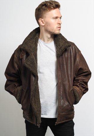 VINTAGE LEATHER AVIATOR FLEECE SHEEPSKIN JACKET COAT